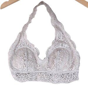Aerie Eyelash Lace Halter Bralette Pale Blush S/P Soft Wireless